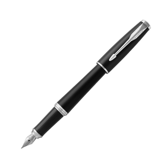 صورة اقلام حبر فضي اطار اسود(طقم)(باركر)/ PARKER Urban Fountain Pen, Muted Black with Chrome Trim, Medium Nib   1931600M 