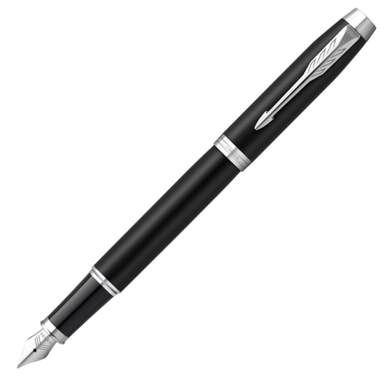 صورة أقلام حبر فضي اطار اسود(طقم)(باركر) PARKER  Fountain Pen, Black Lacquer Chrome Trim, Medium Nib 1931651M