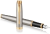 صورة اقلام حبر فضي اطار ذهبي (طقم)(باركر) PARKER IM Fountain Pen, Brushed Metal, Medium Nib 1931656M  