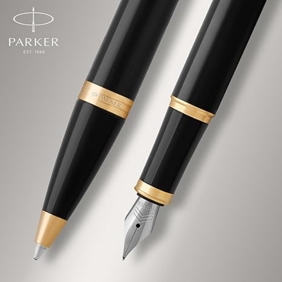 Picture of  طقم قلم جاف و حبر اطار أسود لامع مع حافة ذهبية، مع حبر زرقاء ، PARKER