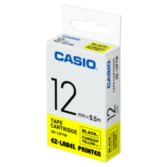 صورة ليبل طابعة كاسيو وكالة XR-12FYW BLACK INK YELLOW 12mm   Casio 