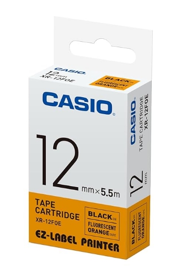 صورة ليبل طابعة كاسيو وكالة XR-12FOE BLACK INK ORANGE 12mm  Casio