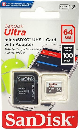 صورة ذاكرة SANDiSK-ULTRA-64GB مع Adapter سرعة (100MB/s)