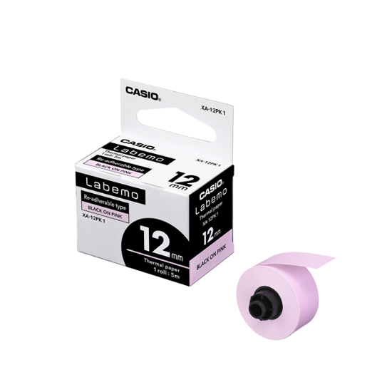 صورة ليبل طابعة لابيمو كاسيو وكالة XA-12PK 1 BLACK ON PINK